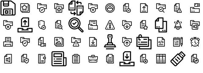 Set Of File Document Icons Silhouette Vector Logo Design Containing Folder,Document,Archive,Business,File Vector Illustration Linear Pictogram Pack