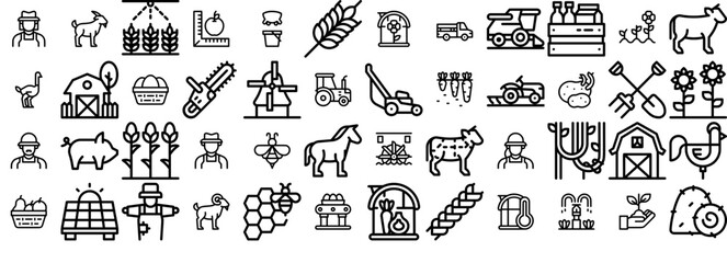 A Collection Of Farming Lineart Icons Collection Isolated Silhouette Solid Icons Including Avatar,Gardening,Farming,Animal,Agriculture Outline Icons Collection. Simple Vector Illustration