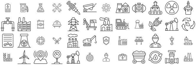A Collection Of Factory Line Icons Web Header Banner Design Containing Construction,Industry,Factory,Building,Energy Infographic Simple Vector Illustration Logo