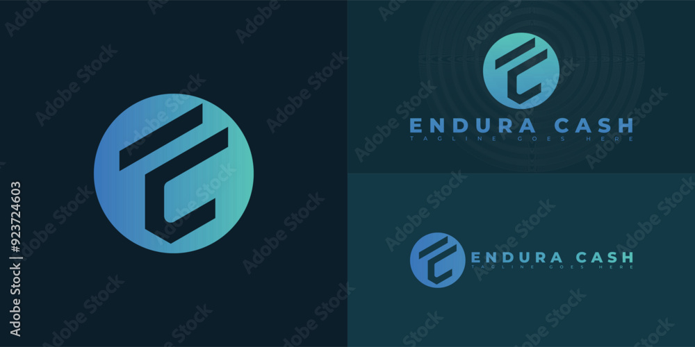 Poster abstract circle initial letter ec or ce in blue color isolated on multiple background colors. the lo