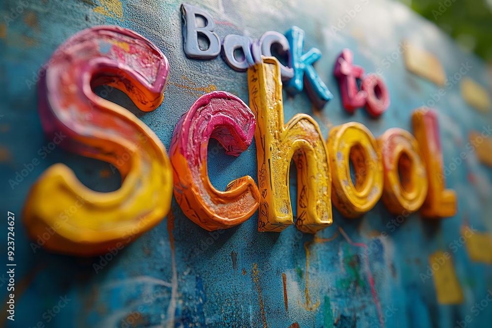 Poster the phrase back to school formed using folded sticky notes in various colors, isolated on a whiteboa
