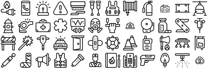 Mega Set Of Vector Emergencies Icons Collection Isolated Silhouette Solid Icons Including Emergency,Security,Hospital,Police,Fire Vector Icons Illustration Collection
