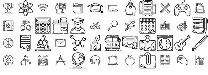 Mega Set Of Vector Education Line Vector Symbols Apps, Websites Ui Designs Suitable For Study,School,Education,Learning,Message Vector Icon Set Linear Pictogram Pack