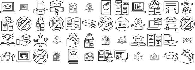 Set Of Linear Education Icons Silhouette Vector Logo Design Containing Learning,Study,Book,Knowledge,Education Pictograms And Infographics Design Elements Vector Illustration