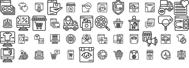 Set Of Linear Ecommerce Outline Icons Collection Isolated Silhouette Solid Icons Including Shop,Money,Store,Shopping,Online Vector Icon Set Linear Pictogram Pack