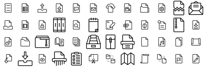 Mega Set Of Vector Documents And Paper Icons Collection Isolated Silhouette Solid Icons Including Document,Paper,Files-And-Folders,File,Archive Stroke Icon Collection. Vector Illustration