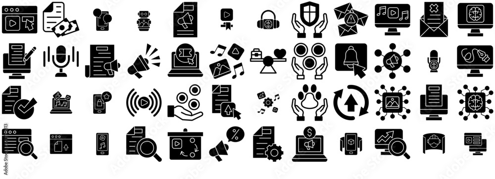 Poster set of digital content icons web header banner design containing artificial-intelligence,ai,megaphon
