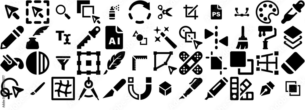 Poster set of linear design tools icons web header banner design containing select,design-tools,color,paint