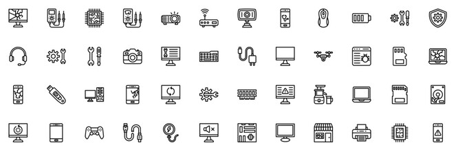 Set Of Device Repair Thick Line Icons Isolated Silhouette Solid Icons With Computer,Device,Screen,Storage,Hardware Pictograms And Infographics Design Elements Vector Illustration