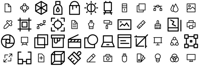 Set Of Linear Designing Tools Isolated Silhouette Solid Icons With Design,Paint,Art,Brush,Graphic Solid Icon Collection. Vector Illustration