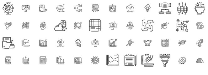 Set Of Linear Data Analytics Isolated Silhouette Solid Icons With Data,Statistics,Analytics,Chart,Graph Infographic Simple Vector Illustration Logo