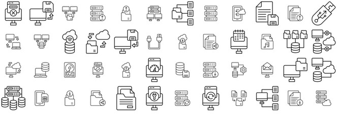 Obraz premium Mega Set Of Vector Data Backup Icons Silhouette Vector Logo Design Containing Transfer,Server,Storage,Hosting,Database Infographic Simple Vector Illustration Logo