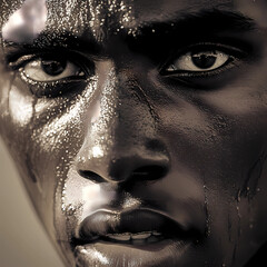 A close-up of an athlete's face, showing determination and focus