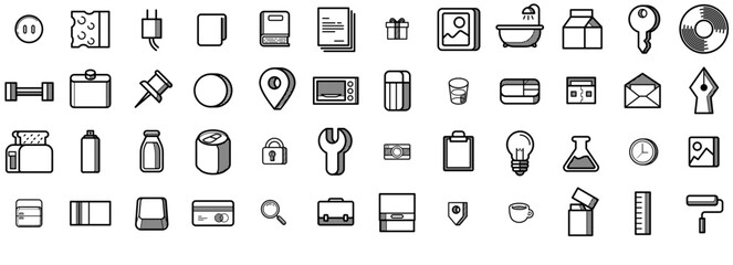 Set Of Daily Objects Icons Silhouette Vector Logo Design Containing Tool,Photo,Drink,Paint Business Infographic Elements Logo Vector Illustration