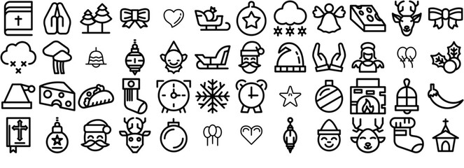 Mega Set Of Vector Christmas And Party Outline Icons Web Header Banner Design Containing Ornament,Winter,Decoration,Holiday,Christmas Solid Icon Collection. Vector Illustration