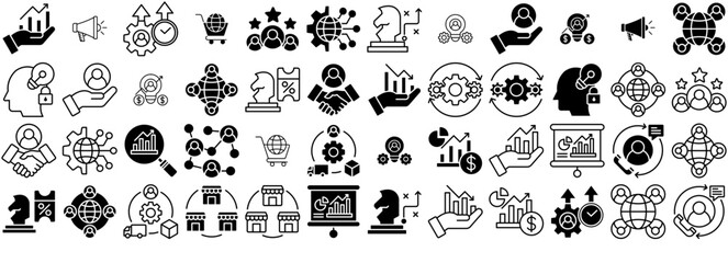 Set Of Business Icons Web Header Banner Design Containing Vision,Supply-Chain,Brand-Recognition,Production,Logistics Set Vector Flat Line Icons