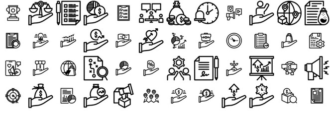 Set Of Business Market Icons Web Header Banner Design Containing Business,Marketing,Analysis,Money,Promotion Set Vector Flat Line Icons