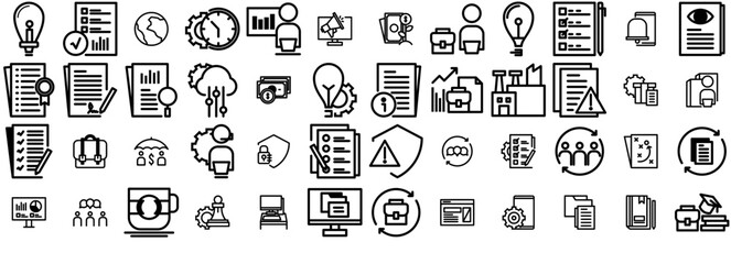 Set Of Business Continuity Icons Collection Isolated Silhouette Solid Icons Including Document,Computer,File,Marketing,Business Simple Black Style Symbol Sign For Apps And Website, Vector Illustration