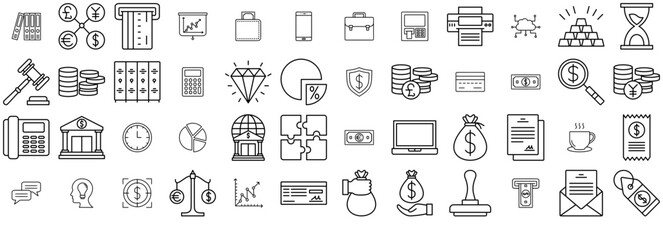 Set Of Linear Banking Line Icon Icons Collection Isolated Silhouette Solid Icons Including Dollar,Cash,Money,Finance,Business Infographic Simple Vector Illustration Logo
