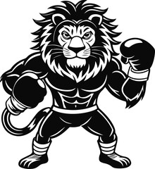 lion wearing boxing gloves silhouette vector illustration