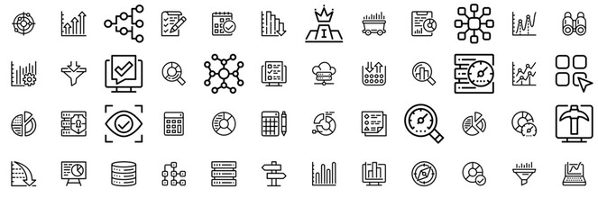 A Collection Of Analysis Icons Silhouette Vector Logo Design Containing Data,Business,Finance,Graph,Chart Solid Icon Collection. Vector Illustration