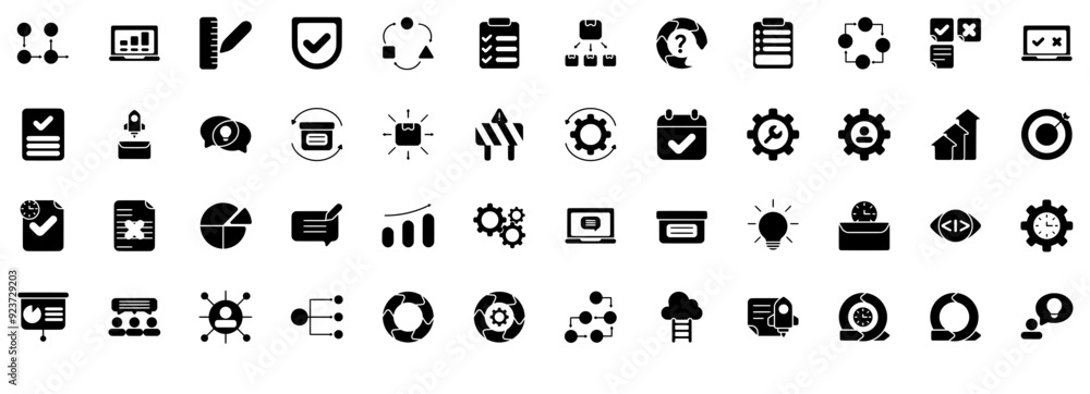 Poster set of linear agile methodology vector symbols apps, websites ui designs suitable for strategy,devel