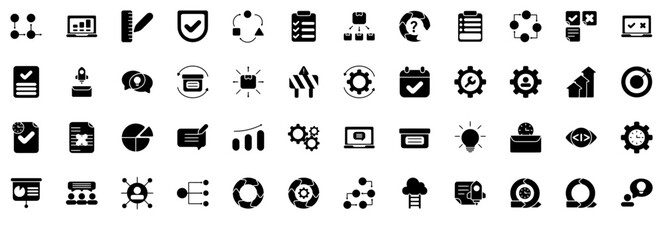 Set Of Linear Agile Methodology Vector Symbols Apps, Websites Ui Designs Suitable For Strategy,Development,Work-Flow,Business,Planning Outline Icons Collection. Simple Vector Illustration