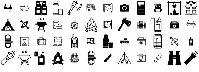 A Collection Of Adventure Vector Symbols Apps, Websites Ui Designs Suitable For Rv,Caravan,Explore,Outdoor,Adventure Infographic Simple Vector Illustration Logo