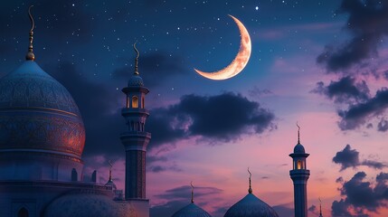 Ramadan Kareem background.Crescent moon at a top