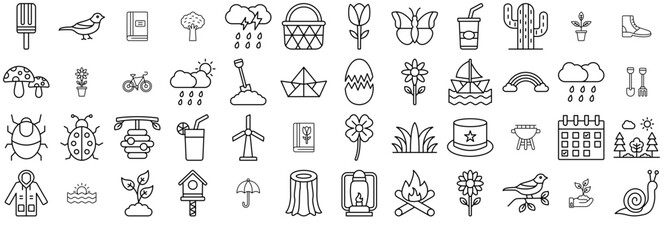 Set Of Linear Accounting Icons Web Header Banner Design Containing Insect,Weather,Spring,Nature,Garden Business Infographic Elements Logo Vector Illustration