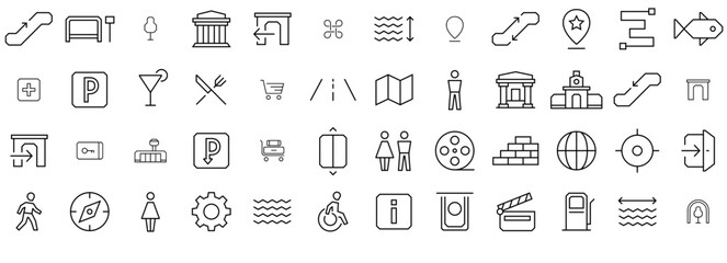 Mega Set Of Vector Em Tech Navigation Icons Silhouette Vector Logo Design Containing Arch,Building,Location,Architecture,Navigation Pictograms And Infographics Design Elements Vector Illustration