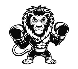 lion wearing boxing gloves silhouette vector illustration