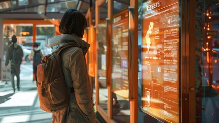 digital maps overlay information onto a traditional wooden signboard, enhancing the traveler's exploration with real-time updates and augmented reality features.