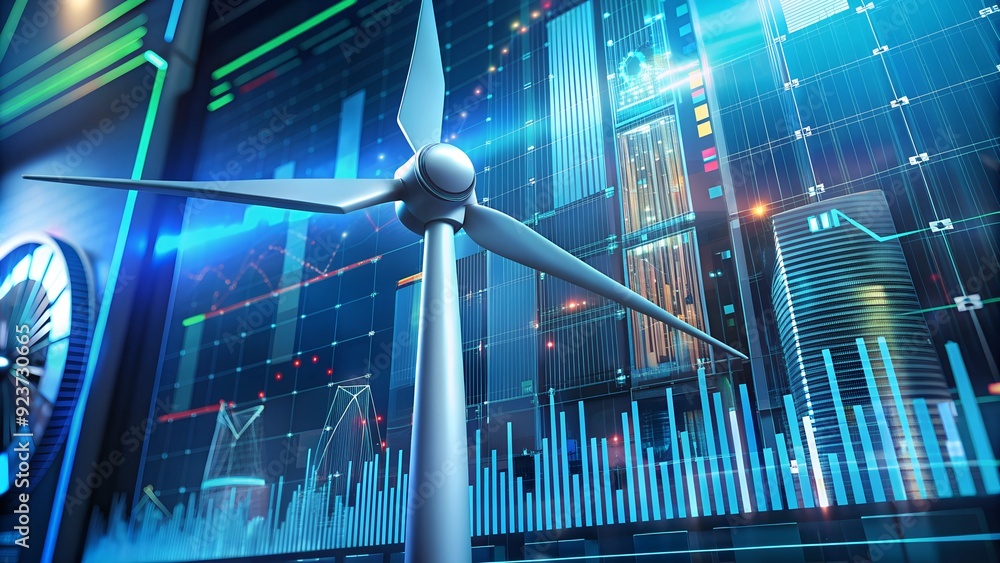 Poster sophisticated wind turbine data analytics dashboard - real-time metrics for renewable energy efficie