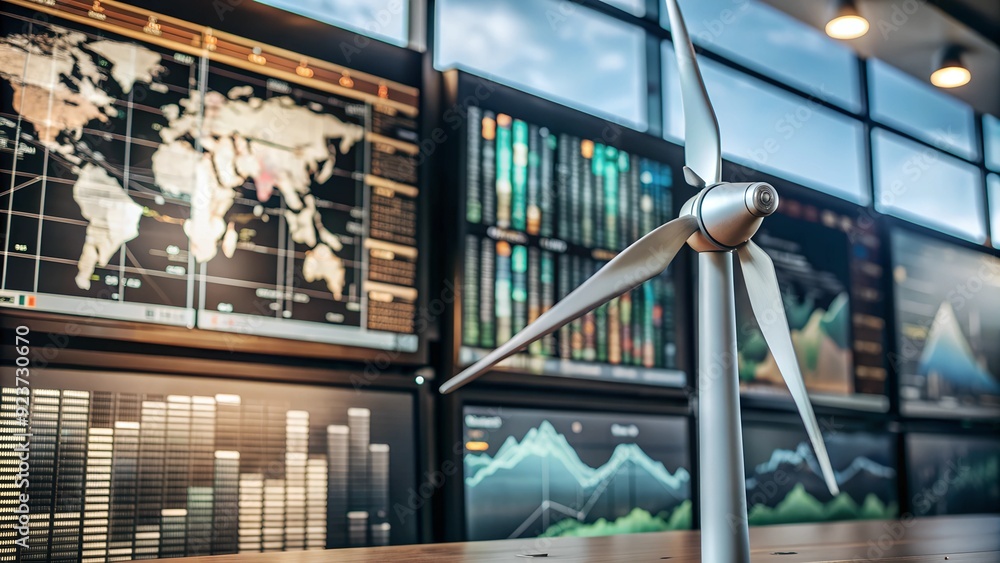 Poster sophisticated wind turbine data analytics dashboard - real-time metrics for renewable energy efficie