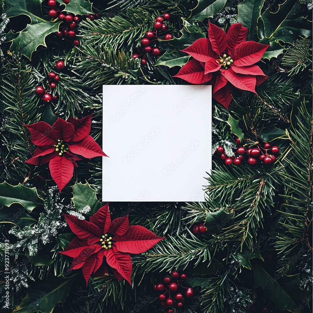Poster the layout is composed of christmas tree branches and fruits, with a card note on the left. this is 