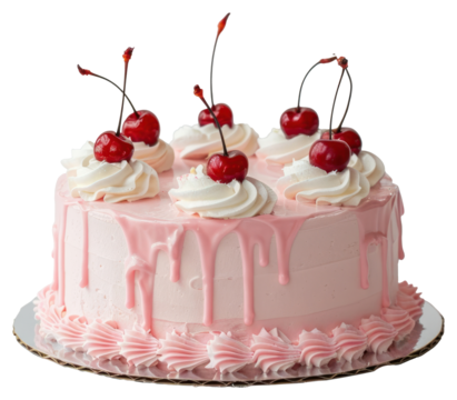 PNG Pink cherry-topped frosted cake