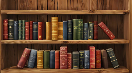 Naklejka premium Elegant Decorative Bookshelf with Assorted Classic Books