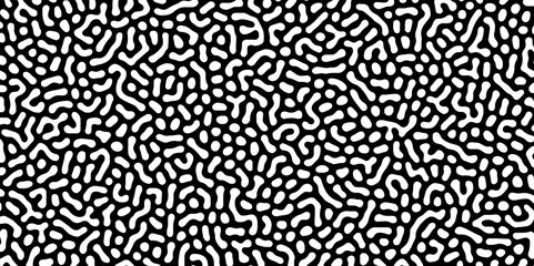 Abstract Turing organic wallpaper with background. Turing reaction diffusion monochrome seamless pattern with chaotic motion. Natural seamless line pattern. Linear design with biological shapes.