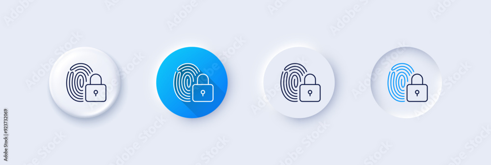 Poster lock line icon. neumorphic, blue gradient, 3d pin buttons. fingerprint access sign. security padlock