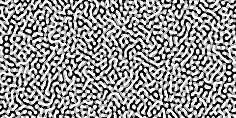 Abstract Turing organic wallpaper with background. Turing reaction diffusion monochrome seamless pattern with chaotic motion. Natural seamless line pattern. Linear design with biological shapes.