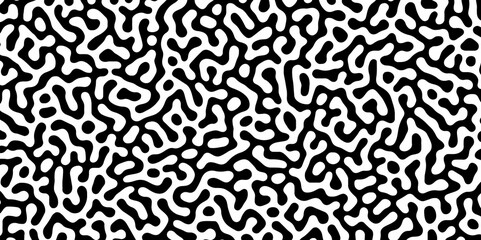 Abstract Turing organic wallpaper with background. Turing reaction diffusion monochrome seamless pattern with chaotic motion. Natural seamless line pattern. Linear design with biological shapes.