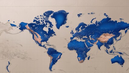 World map with blue and white colors on it with white background.