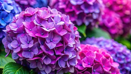Fototapeta premium Close-up of vibrant purple and pink hydrangea flower heads, hydrangea, flowers, pink, purple, petals, blooms, garden, botanical