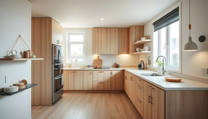 Fototapeta premium Scandinavian Kitchen with Minimalist Design and Wooden Elements