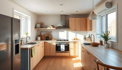 Scandinavian Kitchen with Light Wood Finishes and Modern Design