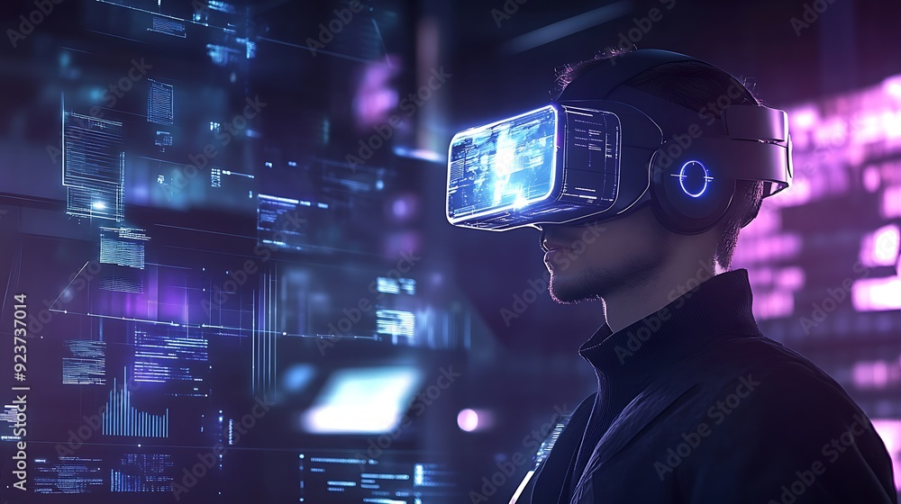 Poster high-tech virtual reality science lab with ai-enhanced research simulations and interactive experime