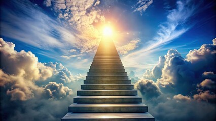 Stairway leading to the sky with clouds in the background, stairs, ladder, ascending, heaven, celestial, flight, steps, climb