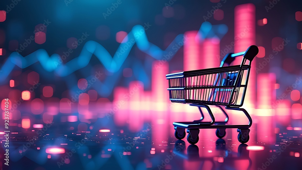 Wall mural e-commerce metrics futuristic background for online retail analytics. dynamic data visualization, ch
