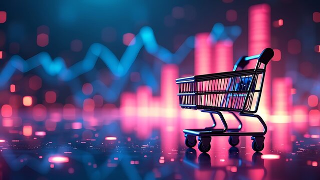 E-commerce Metrics Futuristic Background for Online Retail Analytics. Dynamic data visualization, charts, and graphs presenting insights into digital commerce trends and performance. - Powered by Adobe